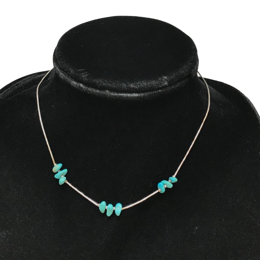 Sterling Liquid Silver Turquoise Nugget Chip Necklace Spacers Collar Bib 3g 16”